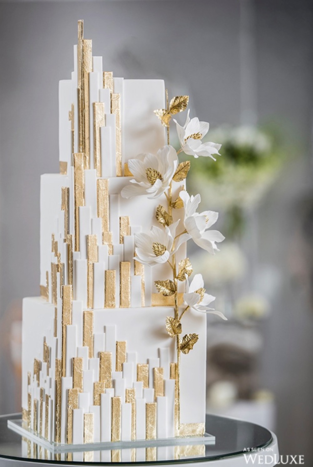 Modern Gold and White Cake by Dolcevita Cakes