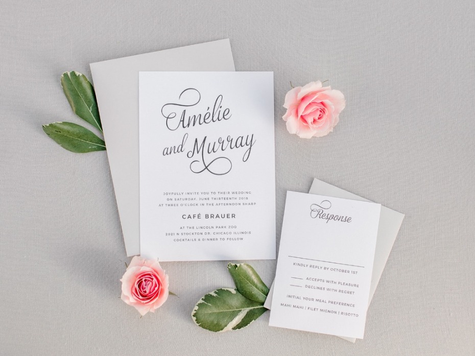 Grey and blush wedding invite and response card