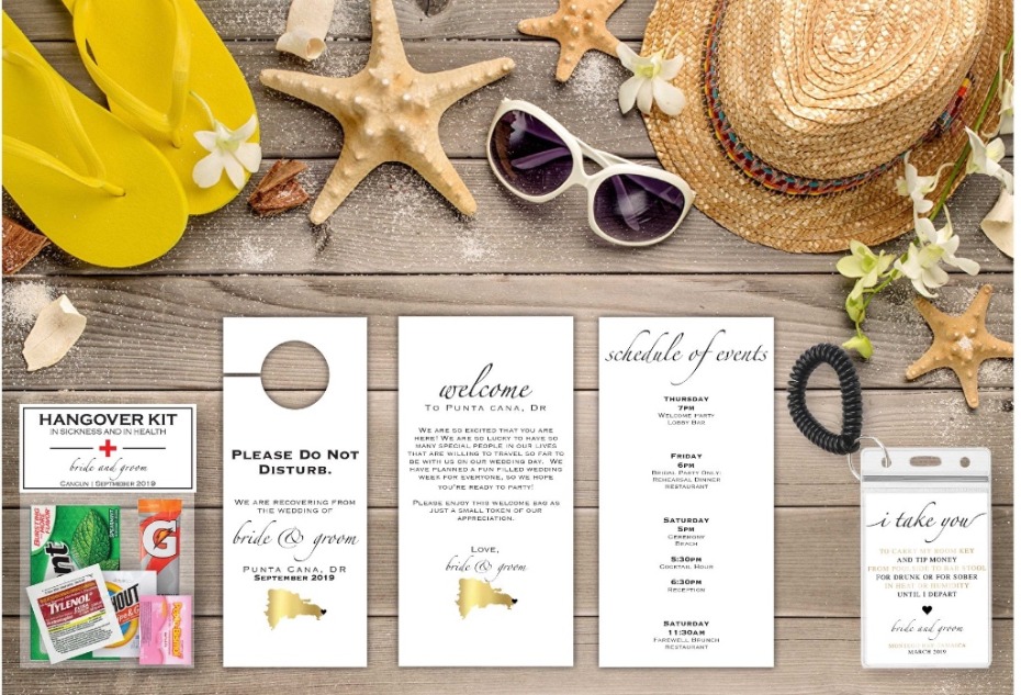 Beach wedding essentials welcome kit and schedule