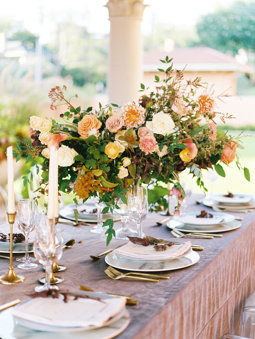 velvet and gold reception table