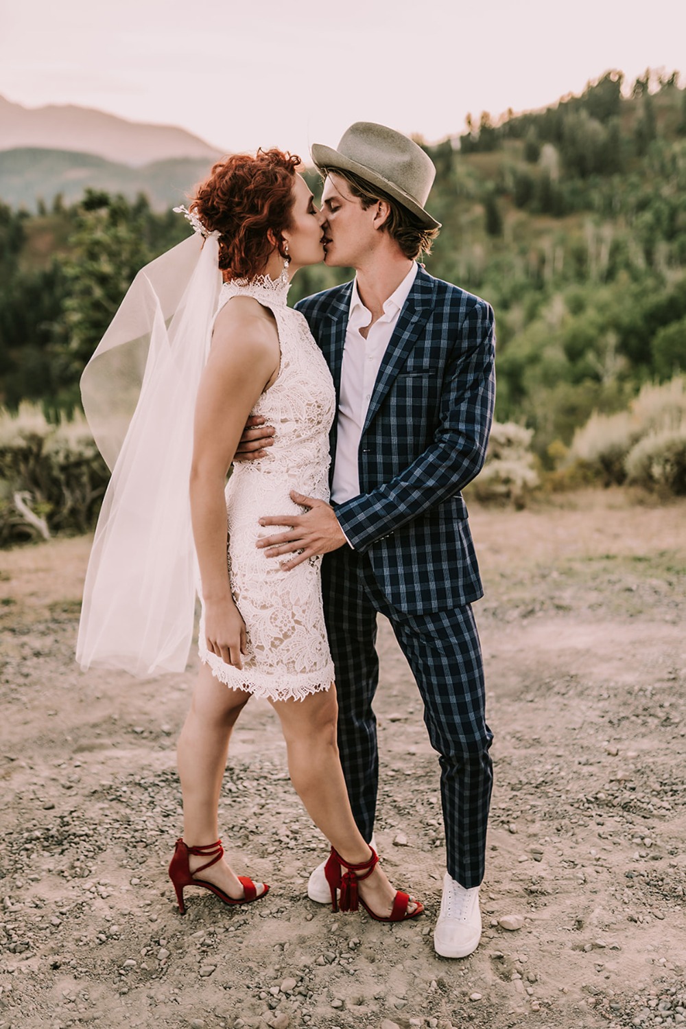 Stylish after-wedding shoot of the bride and groom