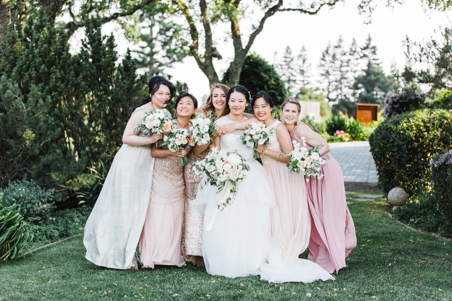 blush mismatched bridesmaids dresses