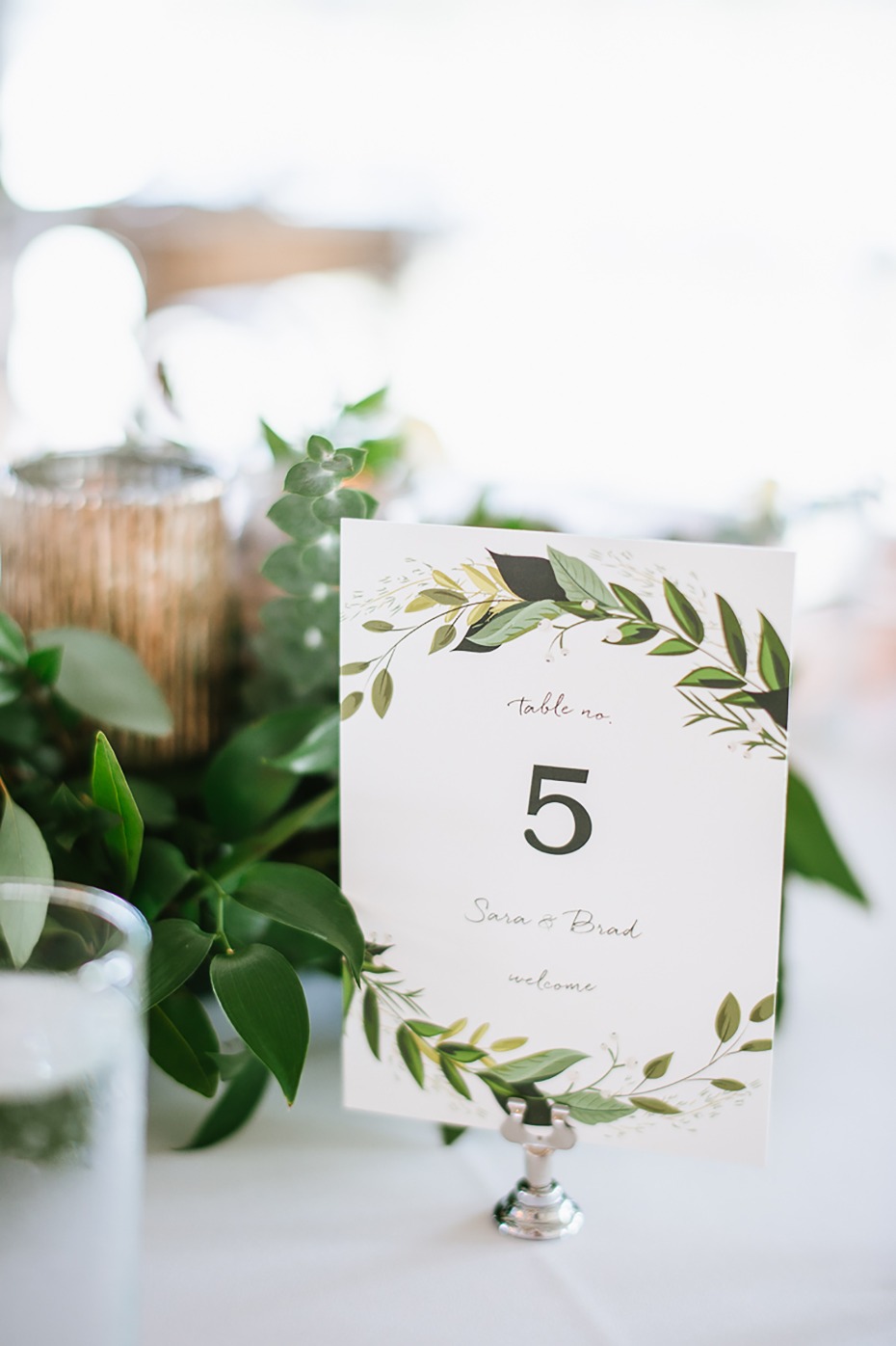 Greenery table number for wedding