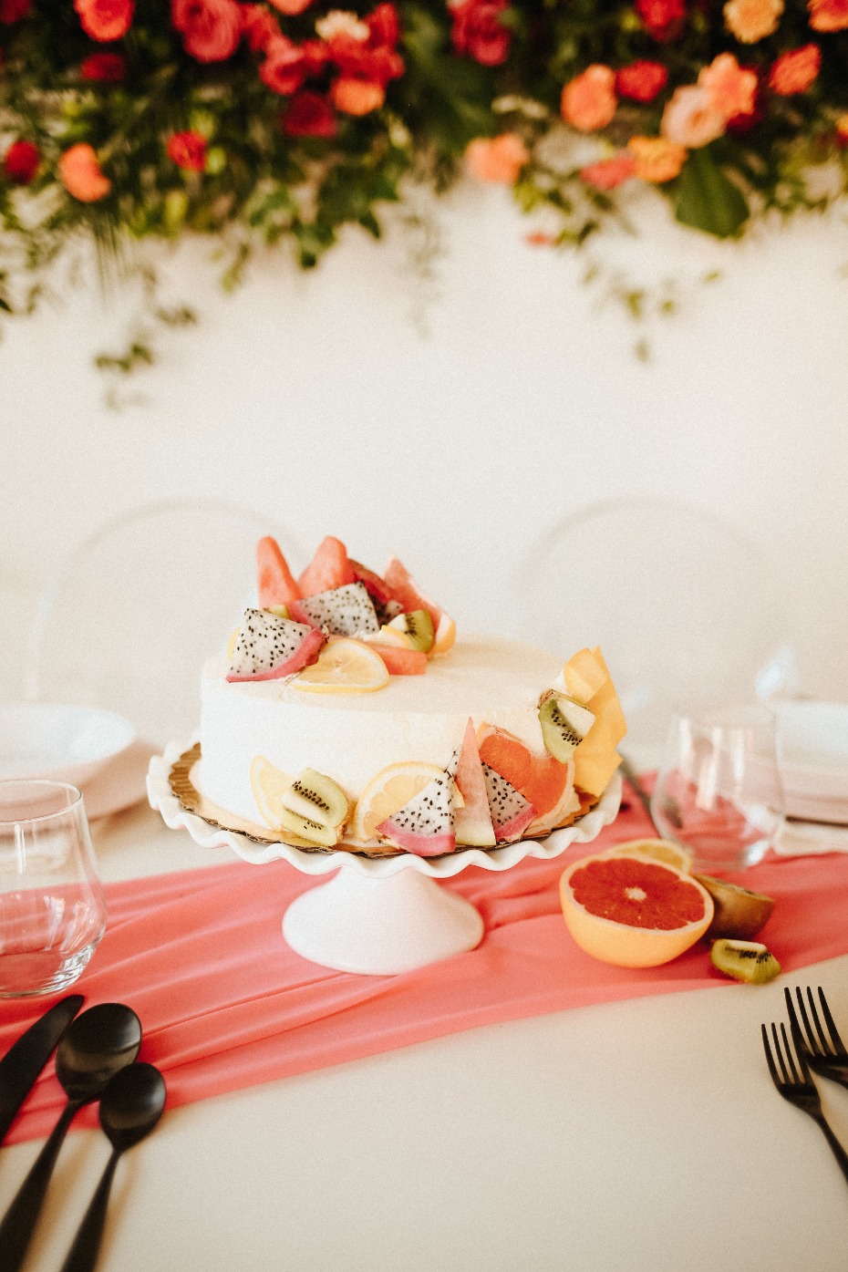 Tropical fruit wedding cake