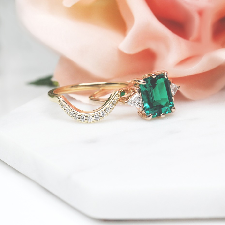 MiaDonna Custom Emerald Wedding Set