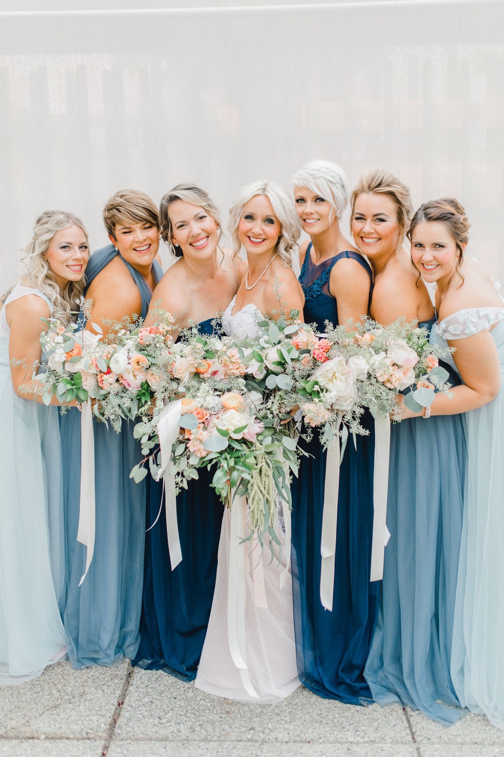 Bridesmaids in shades of blue