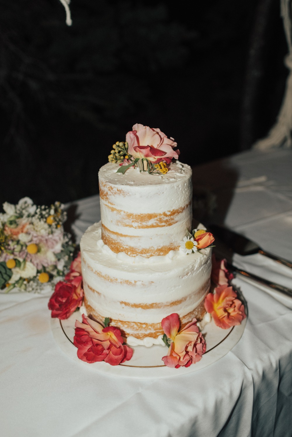 Naked cake with DIY florals added