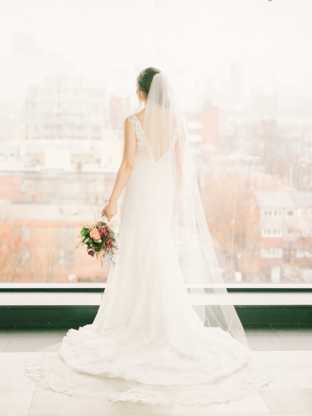 bridal portrait with cathedral veil