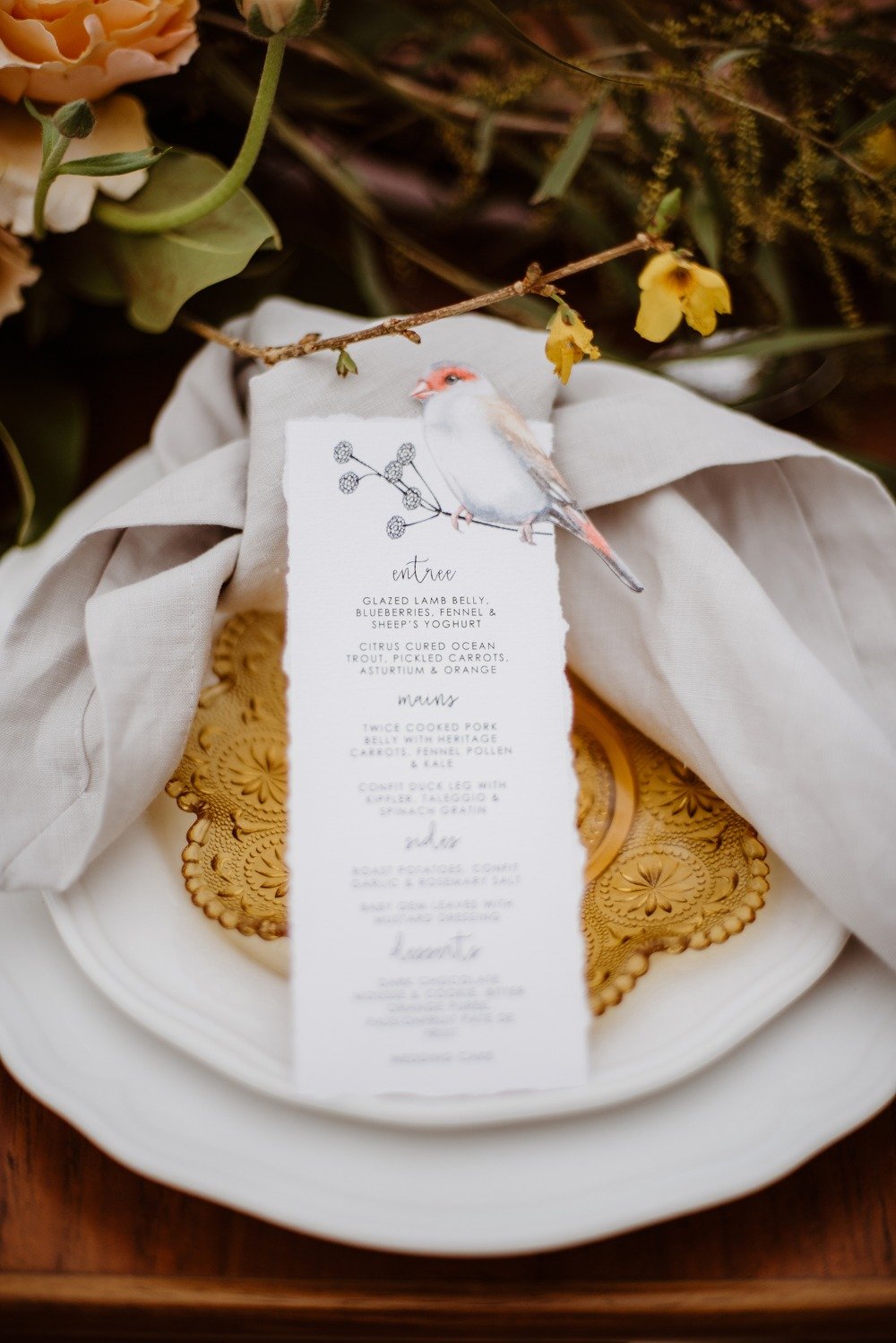 Bird wedding menu