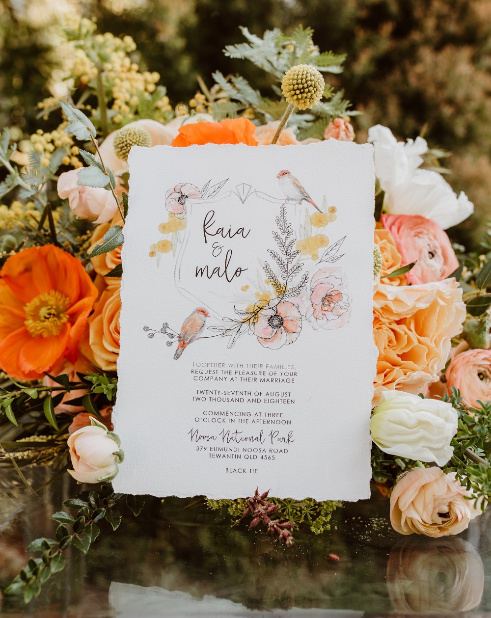 Bird wedding invitation suite