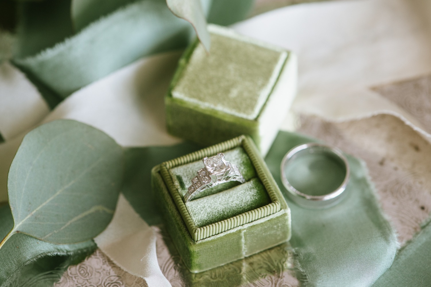 wedding rings and ring box