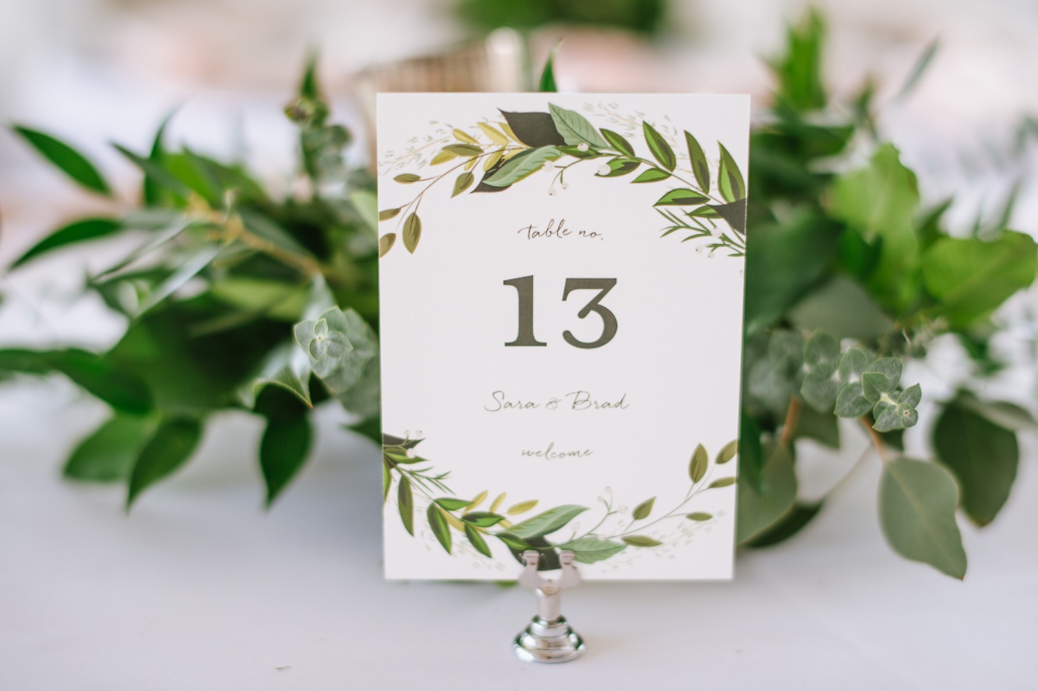 greenery inspired wedding table number
