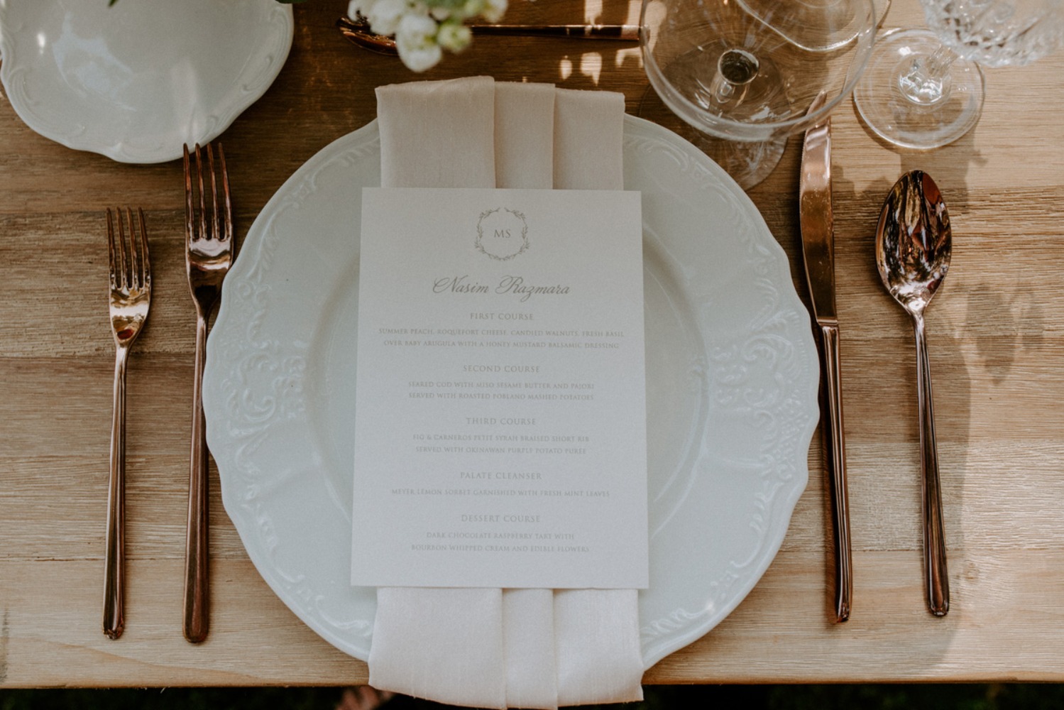 ivory and rose gold place setting