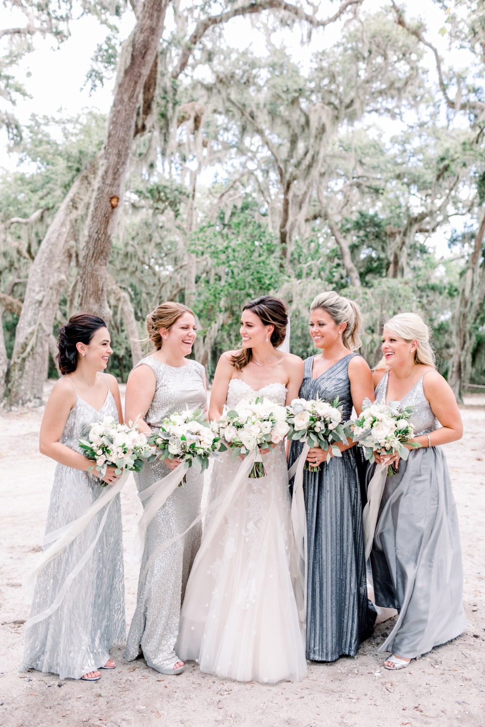 Bridesmaids shimmer in silver
