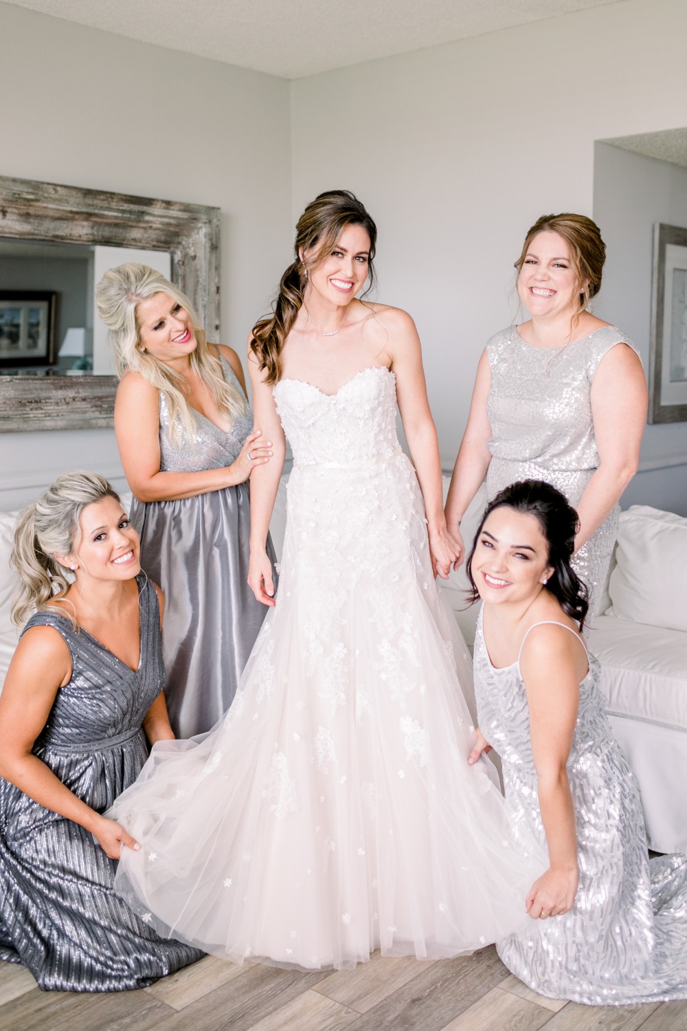 Bridesmaids in sparkly silver