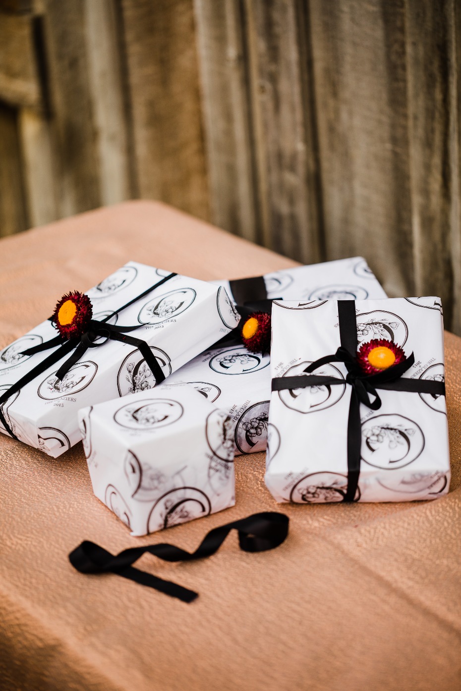 noissue custom tissue paper wrapped presents for bridal party