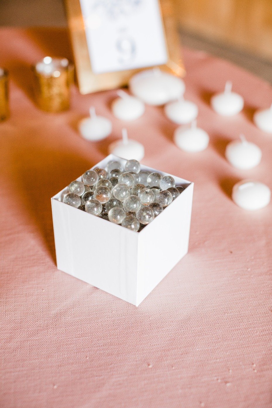 DIY Wedding Reception Centerpiece Clear Pebbles for Weight