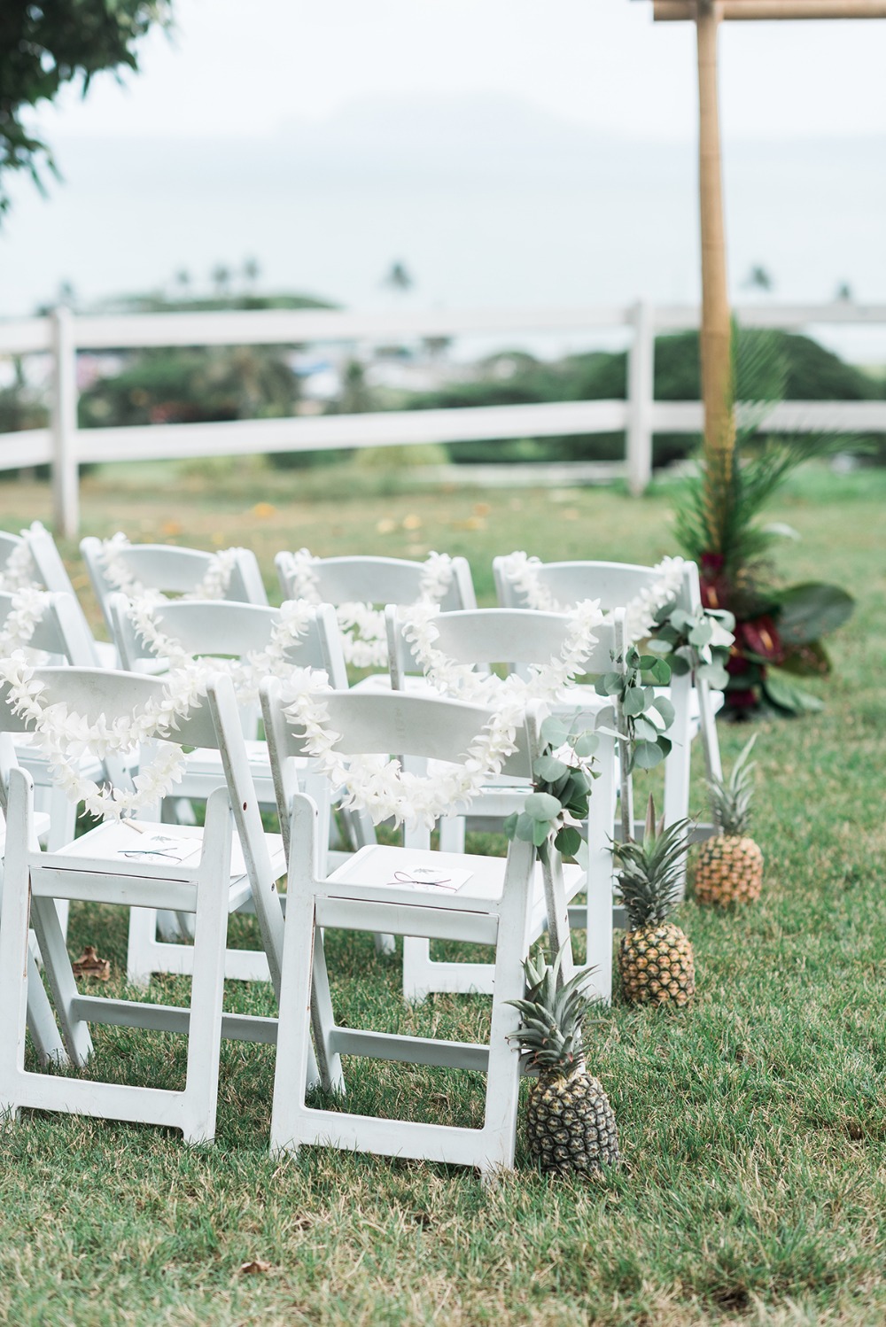 pineapple lined wedding aisle