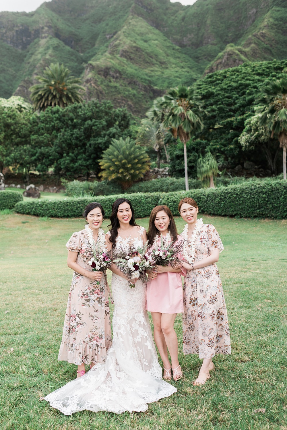bridesmaids in pink and floral