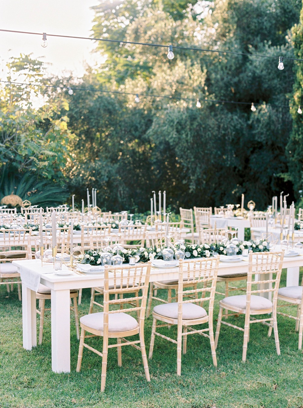 white and gold garden wedding