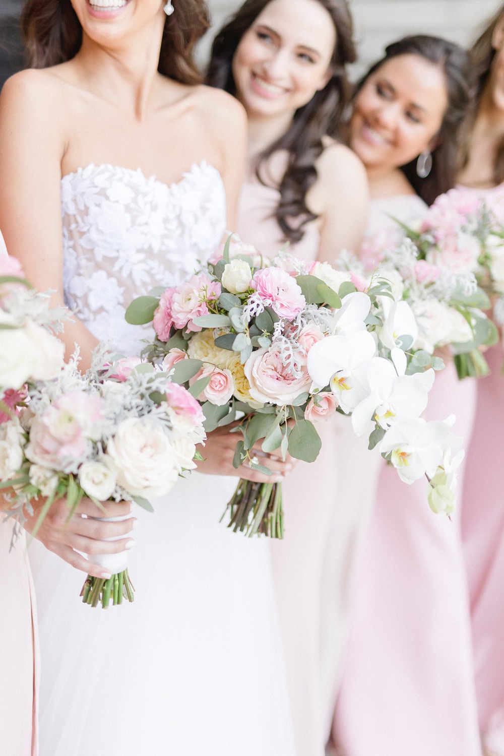 soft pink and white wedding bouquets