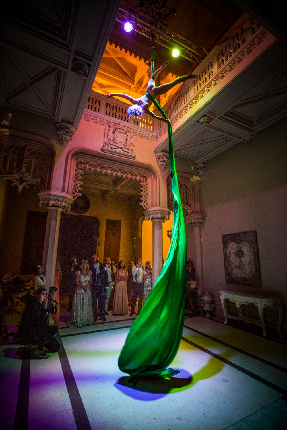 Aerial silks performance at a wedding