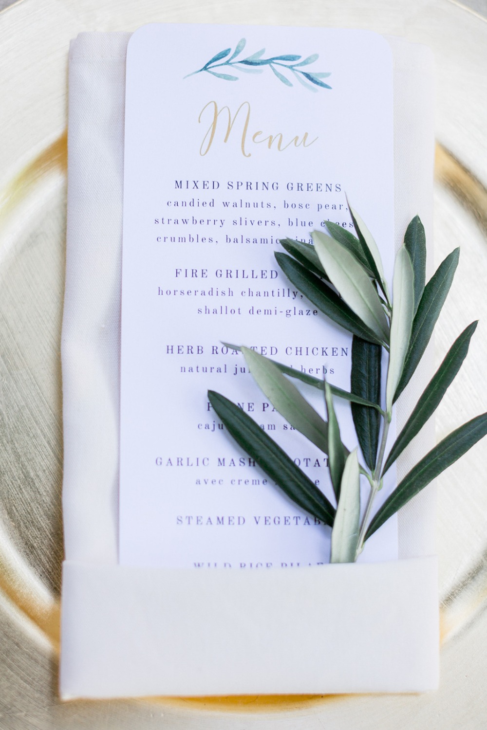 chic wedding menu