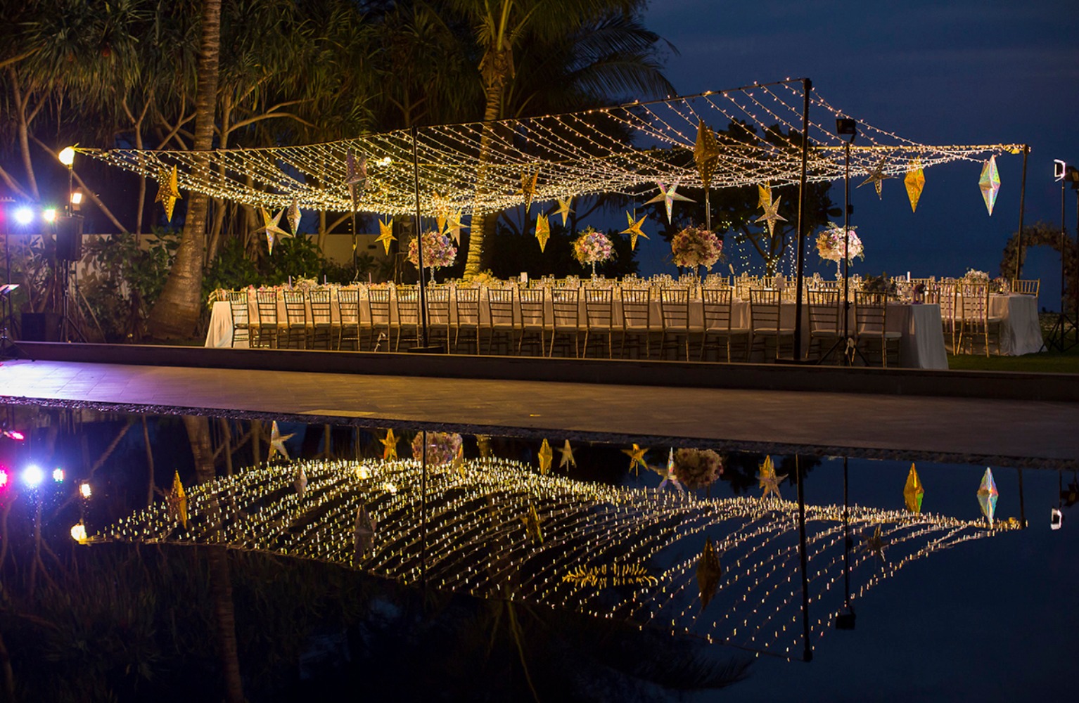 Beautiful reception under a canopy of lights