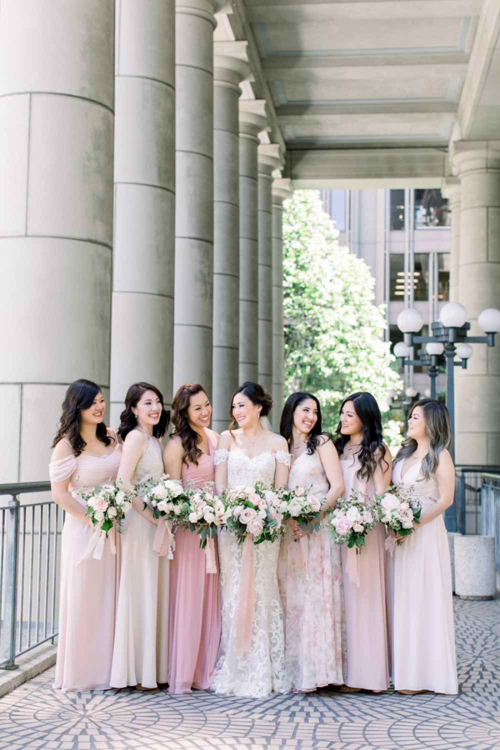 Bridesmaids in hues of blush