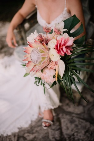 wedding bouquet with tropical florals