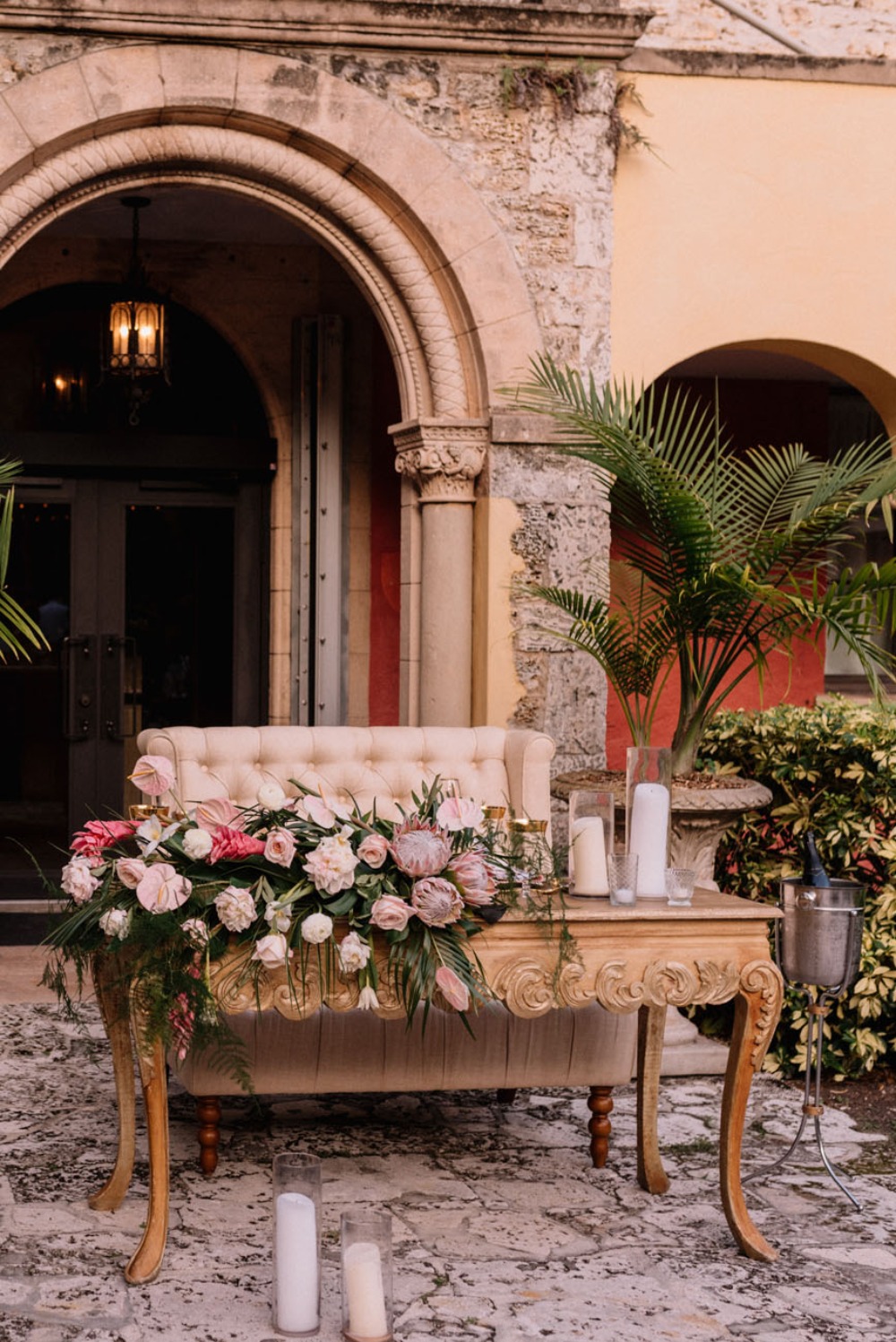 sweetheart table with romantic floral decor