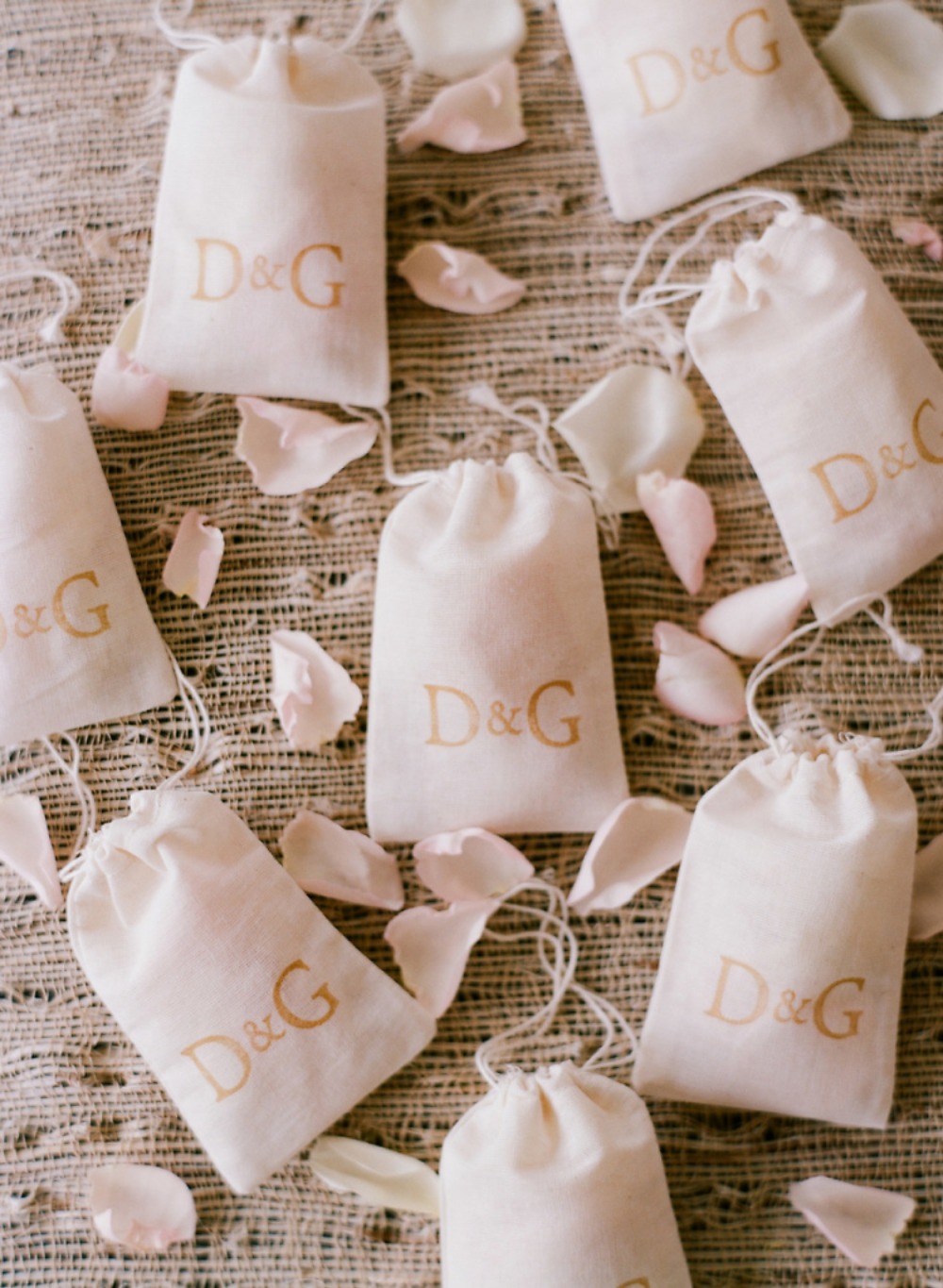 monogrammed bags of confetti for the end of the wedding ceremony