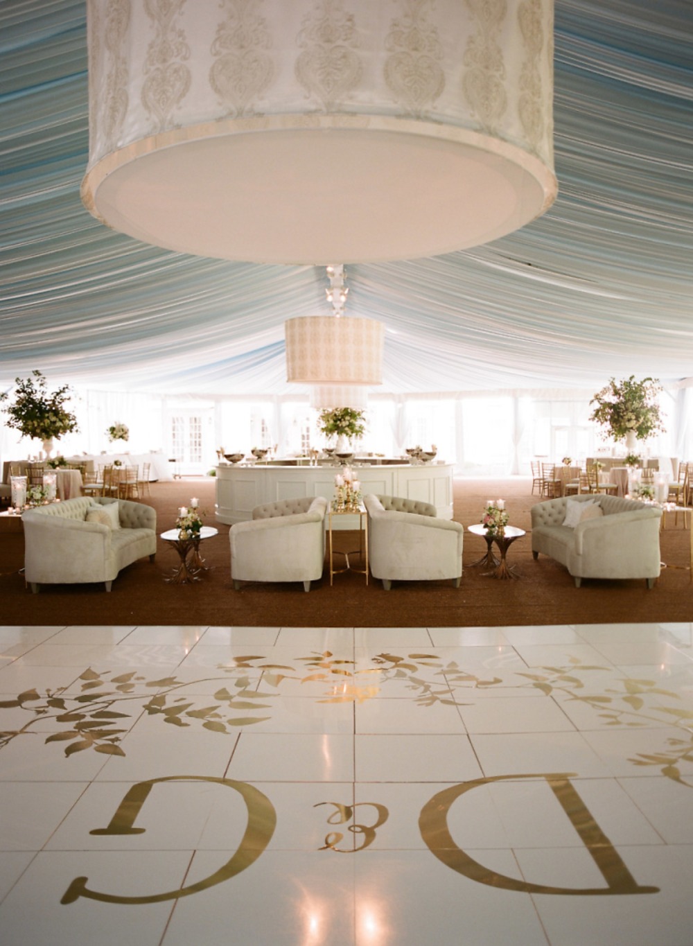monogrammed dance floor and wedding lounge