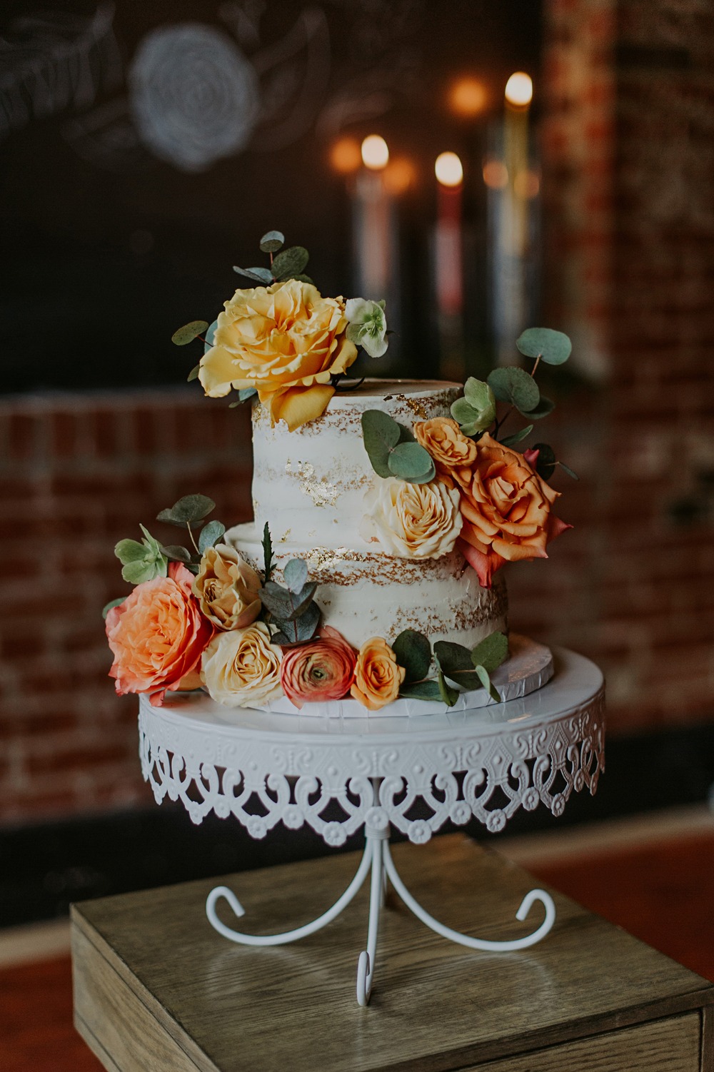 Flower topped wedding cake