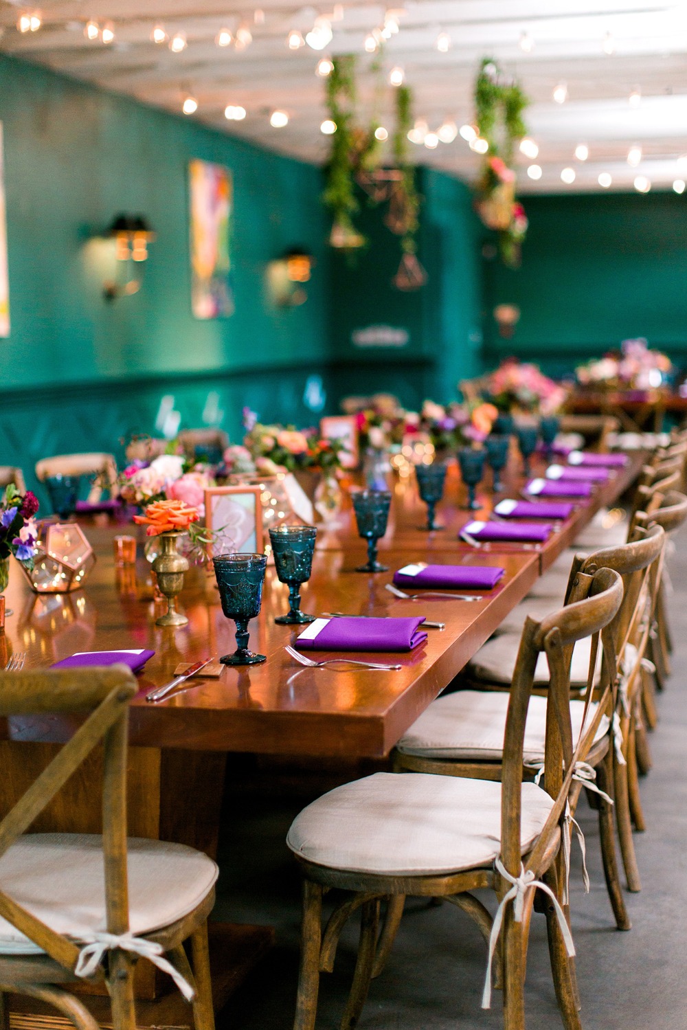 Colorful wedding reception at the Fig House
