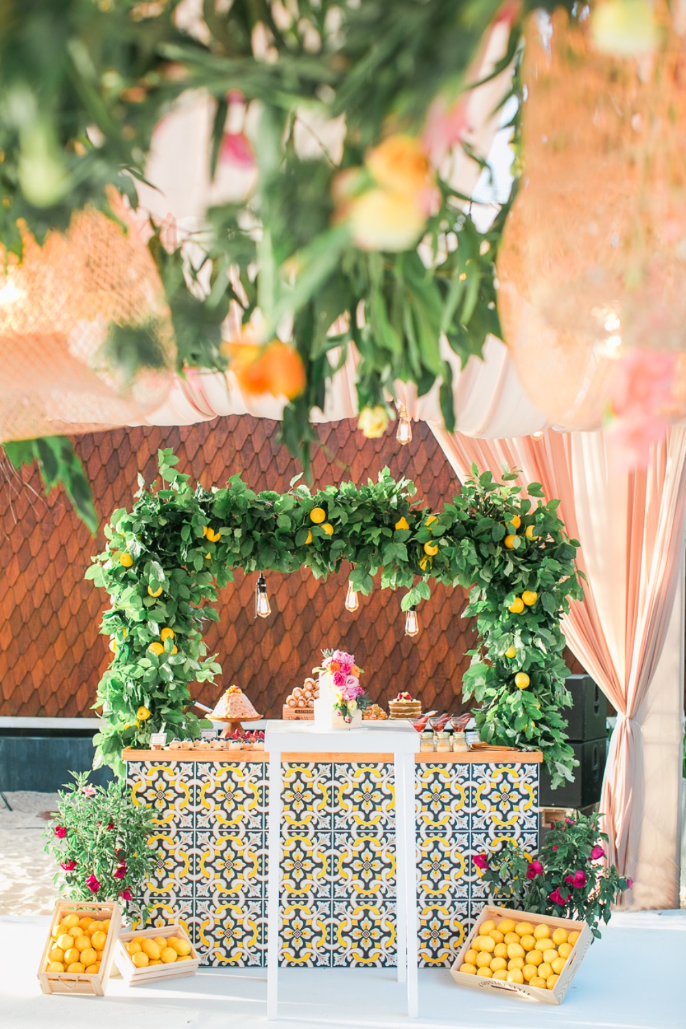 Colorful cake table with lemons