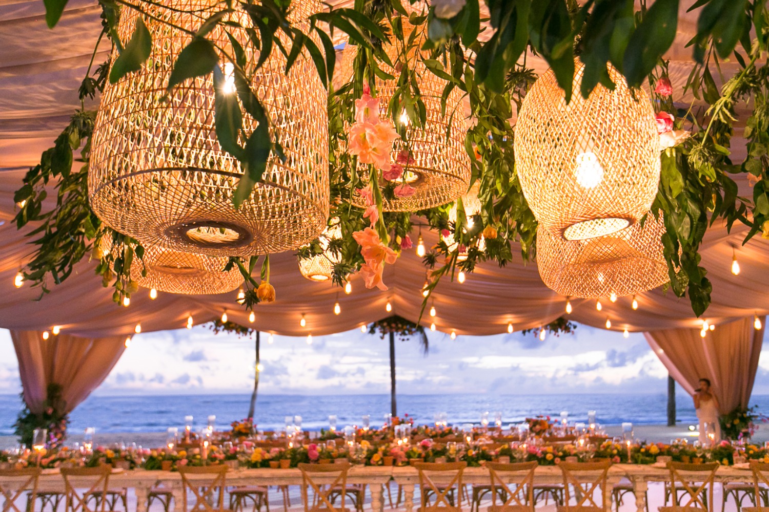 Basket lanterns for a beach wedding