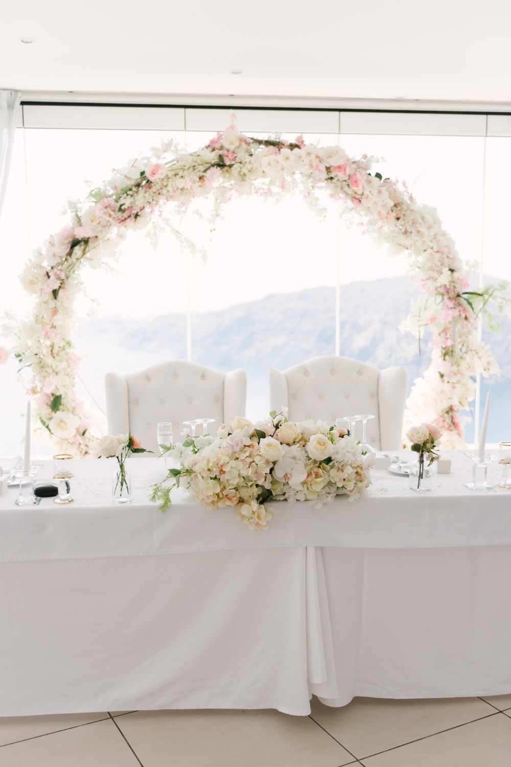 all white wedding table