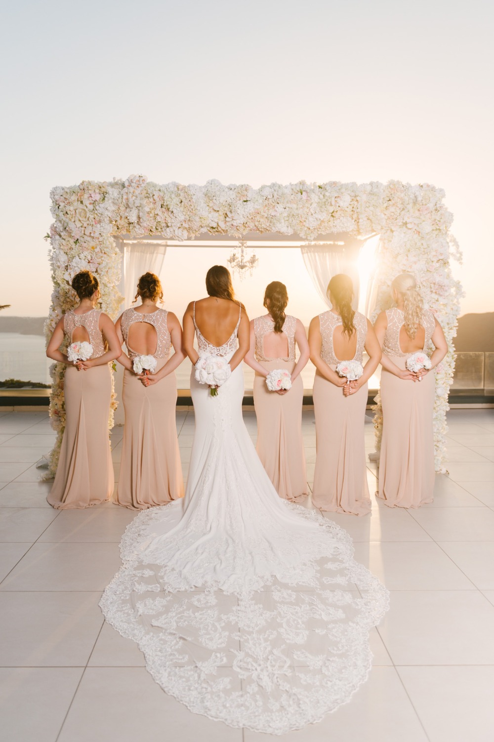 bridal party in sparkling dresses