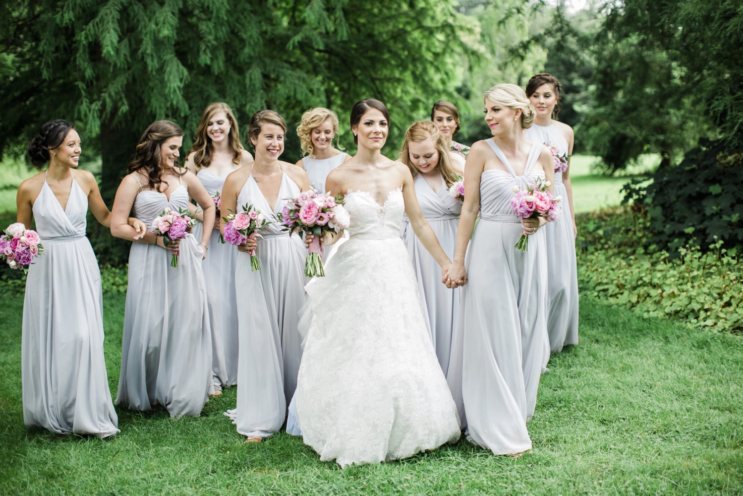 bridesmaids in soft grey