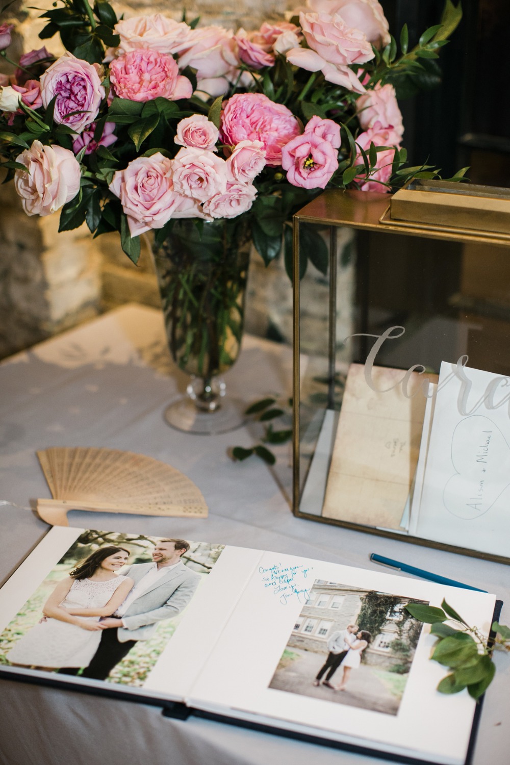 wedding welcome table with guest book