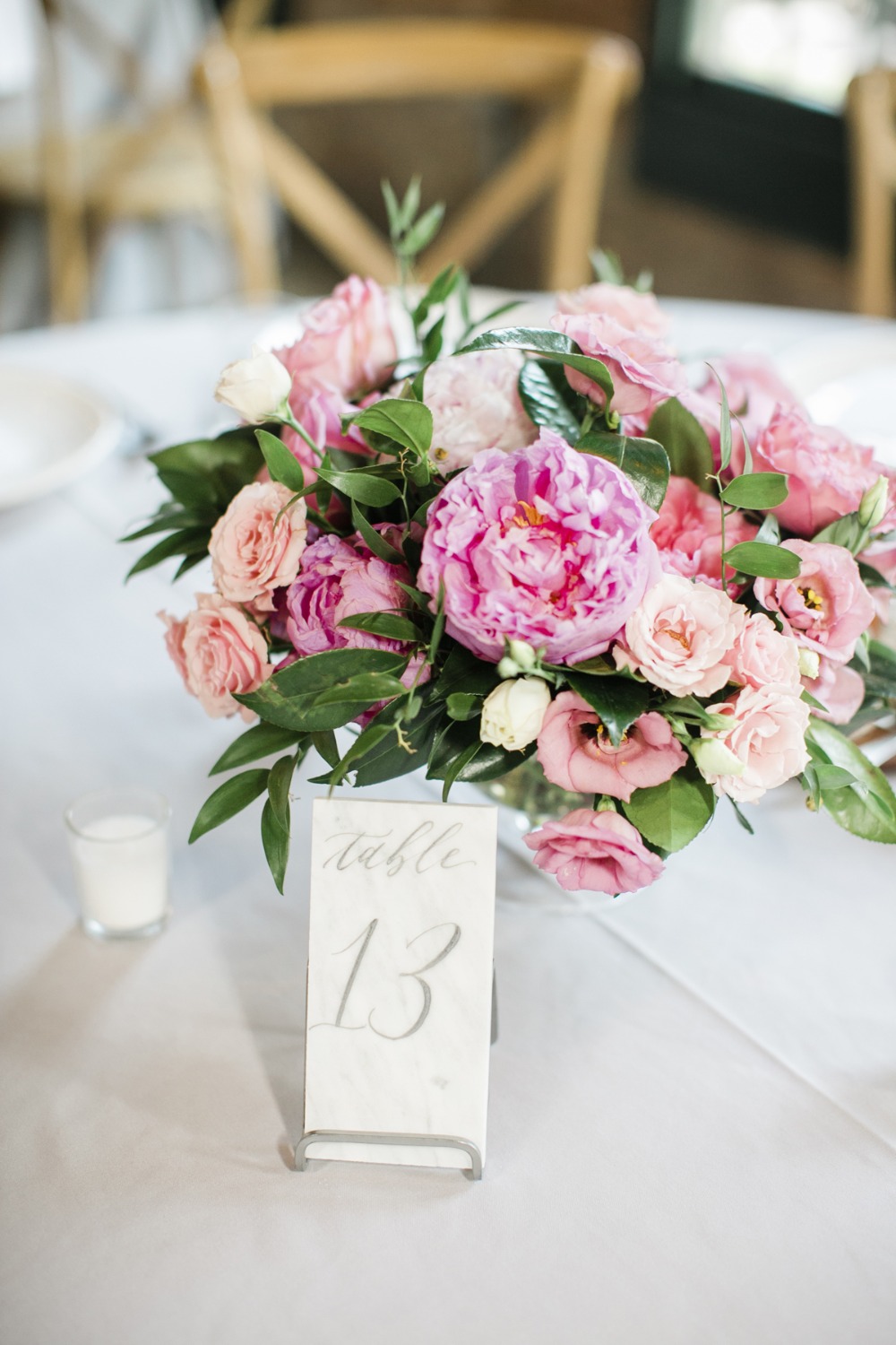 pink and blush floral centerpieces