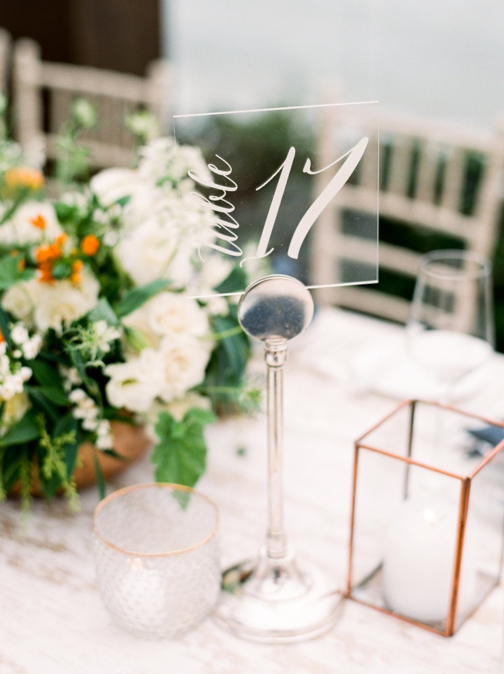 Clear table numbers for a wedding