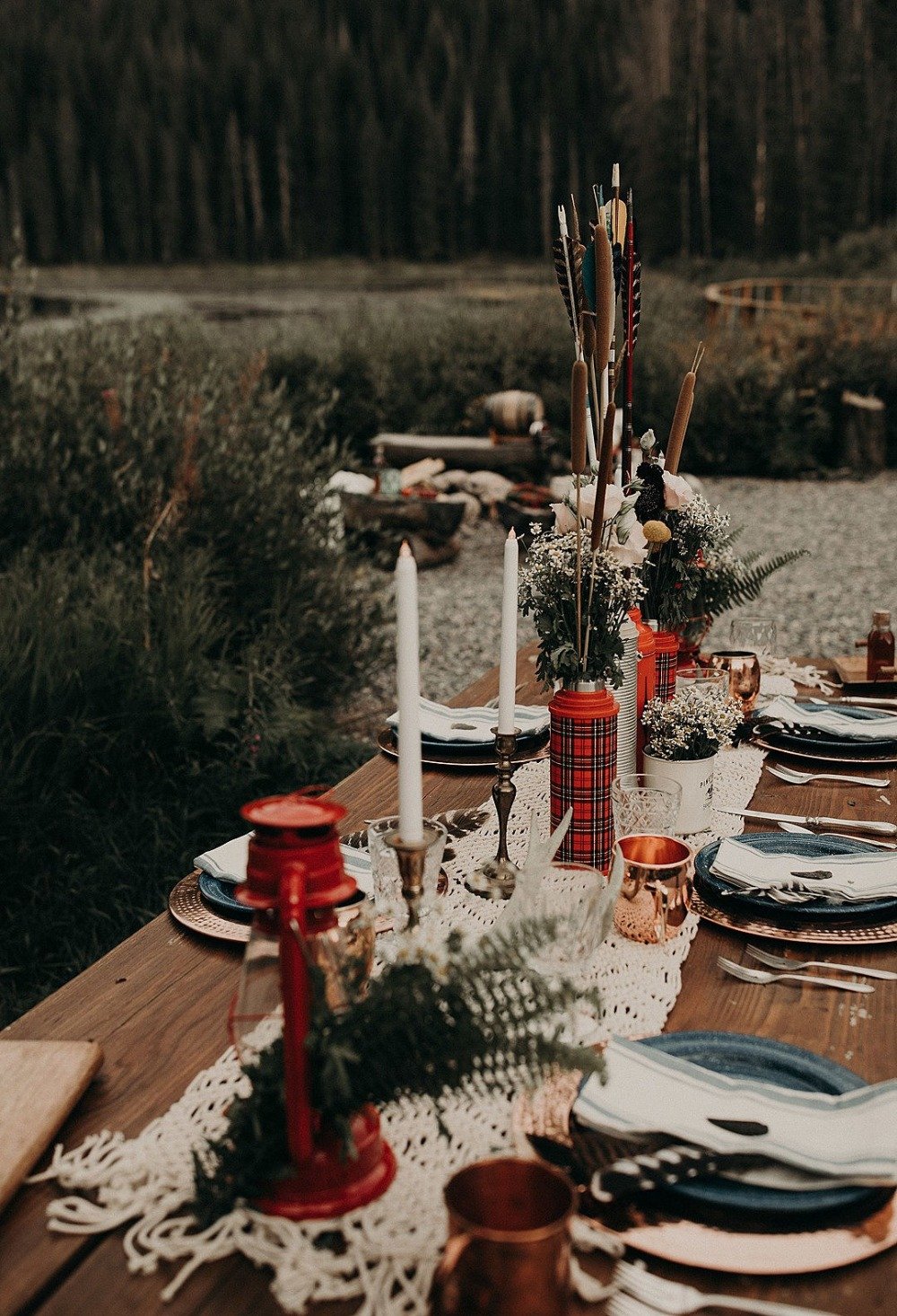rustic camp Wes Anderson themed wedding