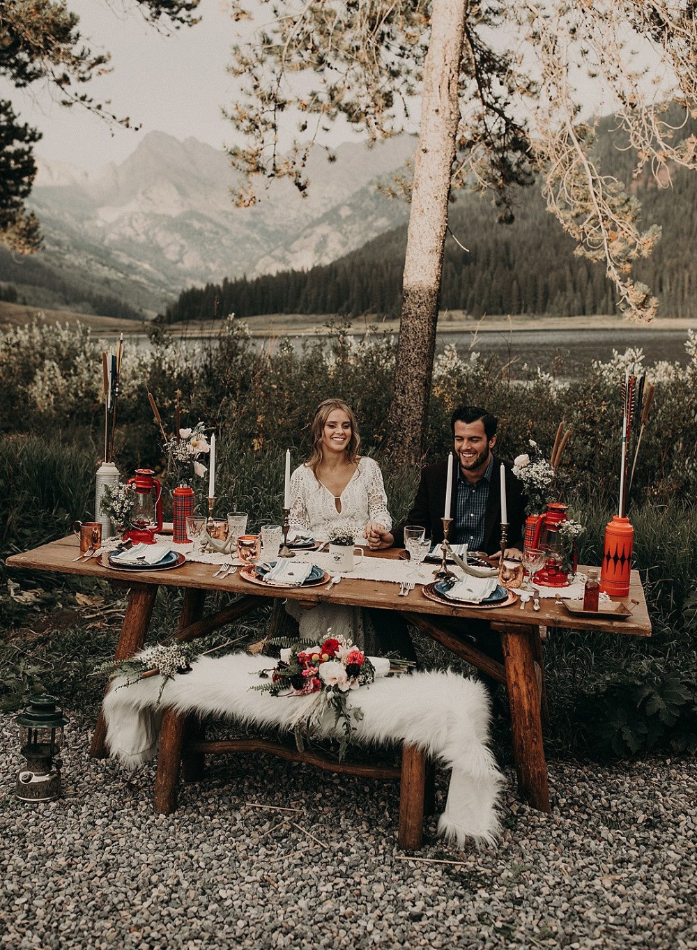 rustic and vintage camping wedding reception