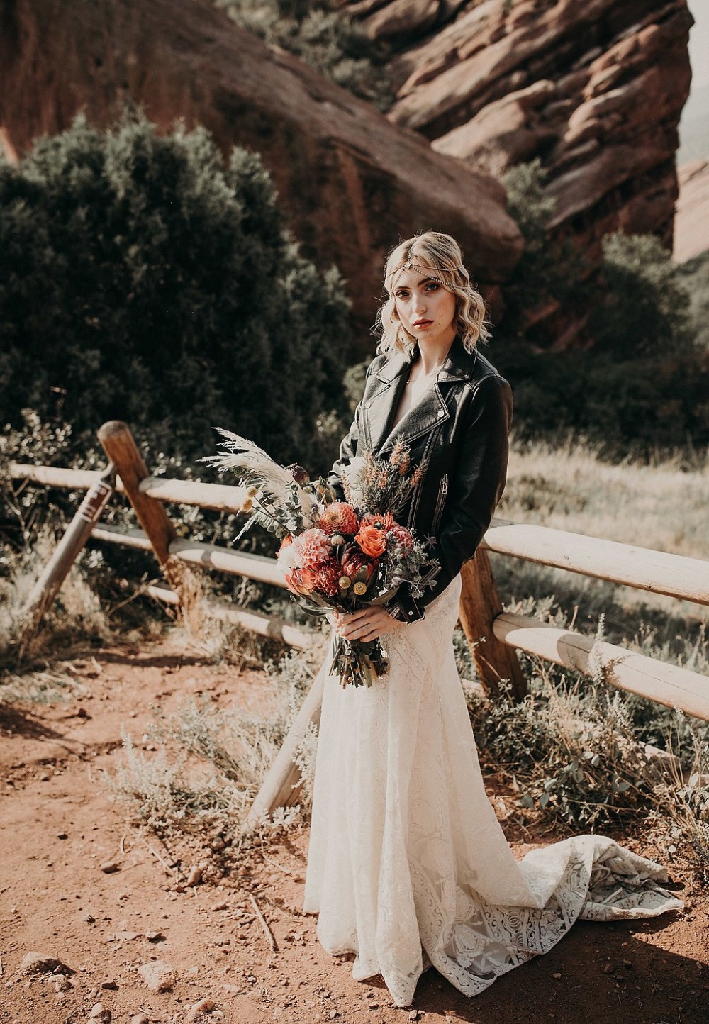 leather jacket wedding style with a boho flair