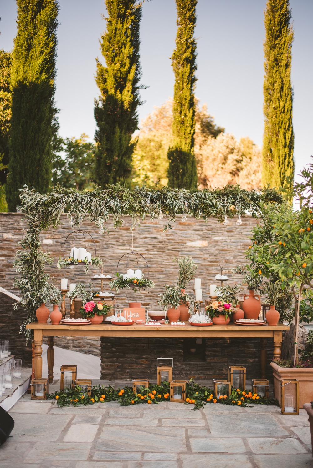 rustic Greek inspired dessert table