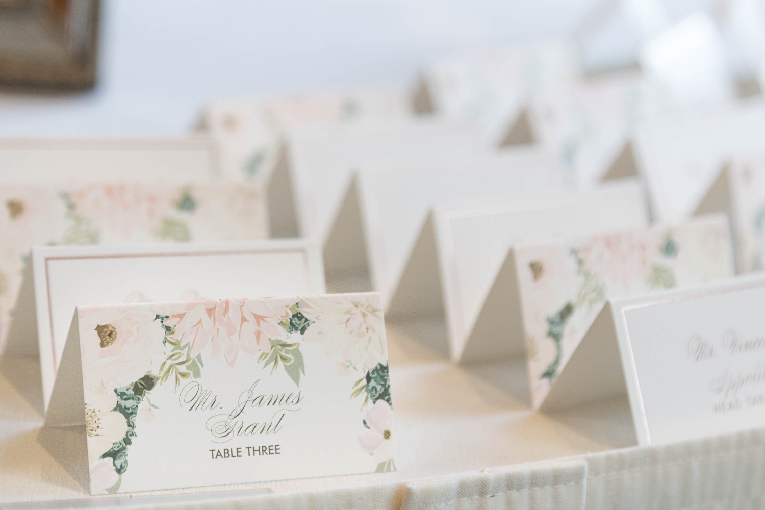 floral wedding escort cards