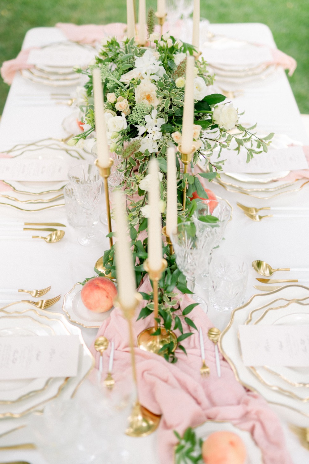 romantic peach and gold wedding table
