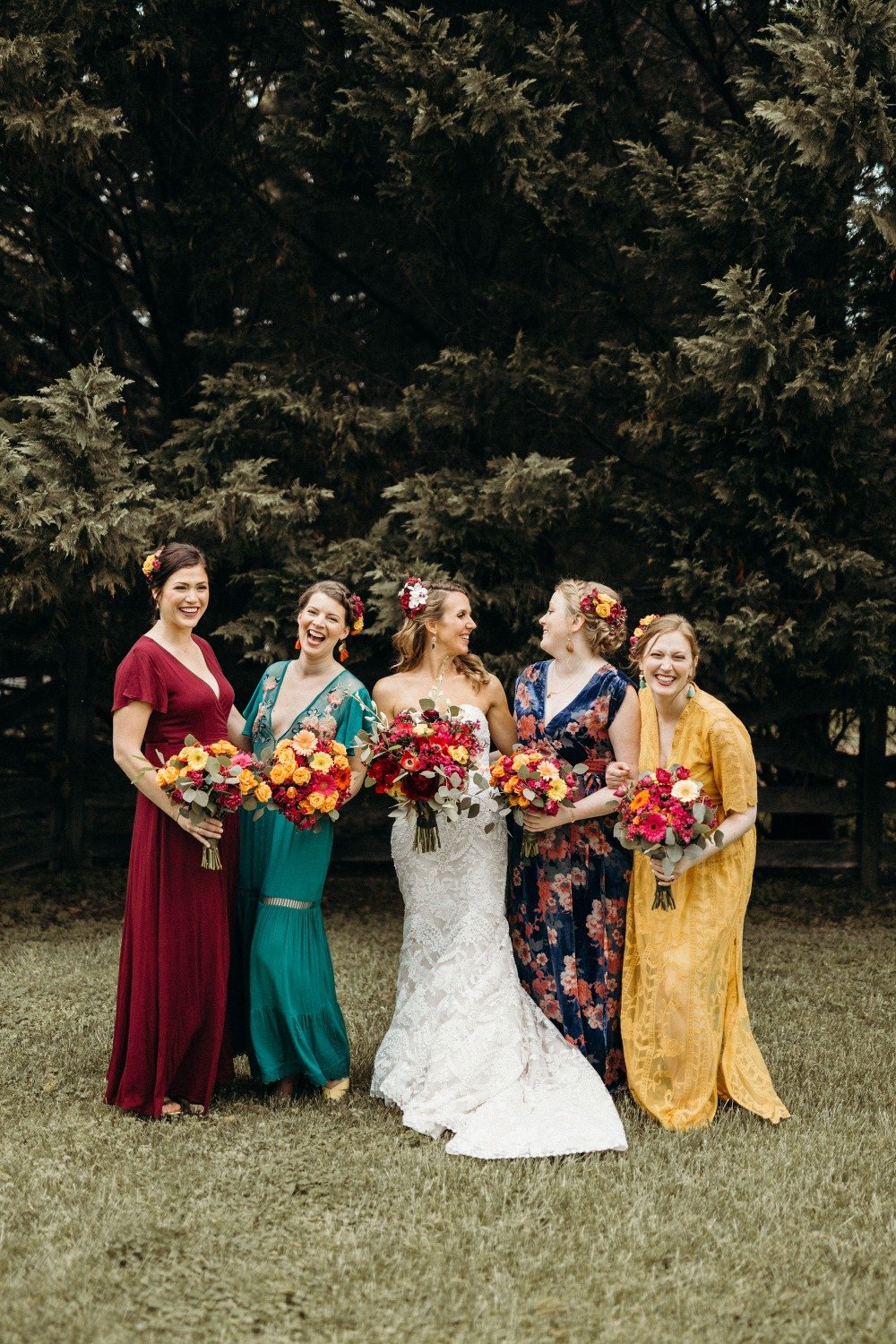 Colorful boho bridesmaids